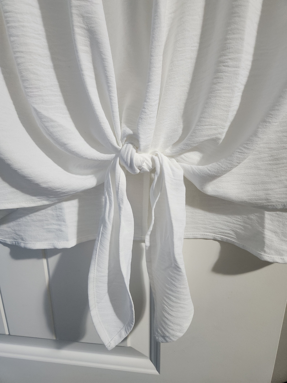 White Tie-Front V-Neck Blouse - Picture 3 of 4